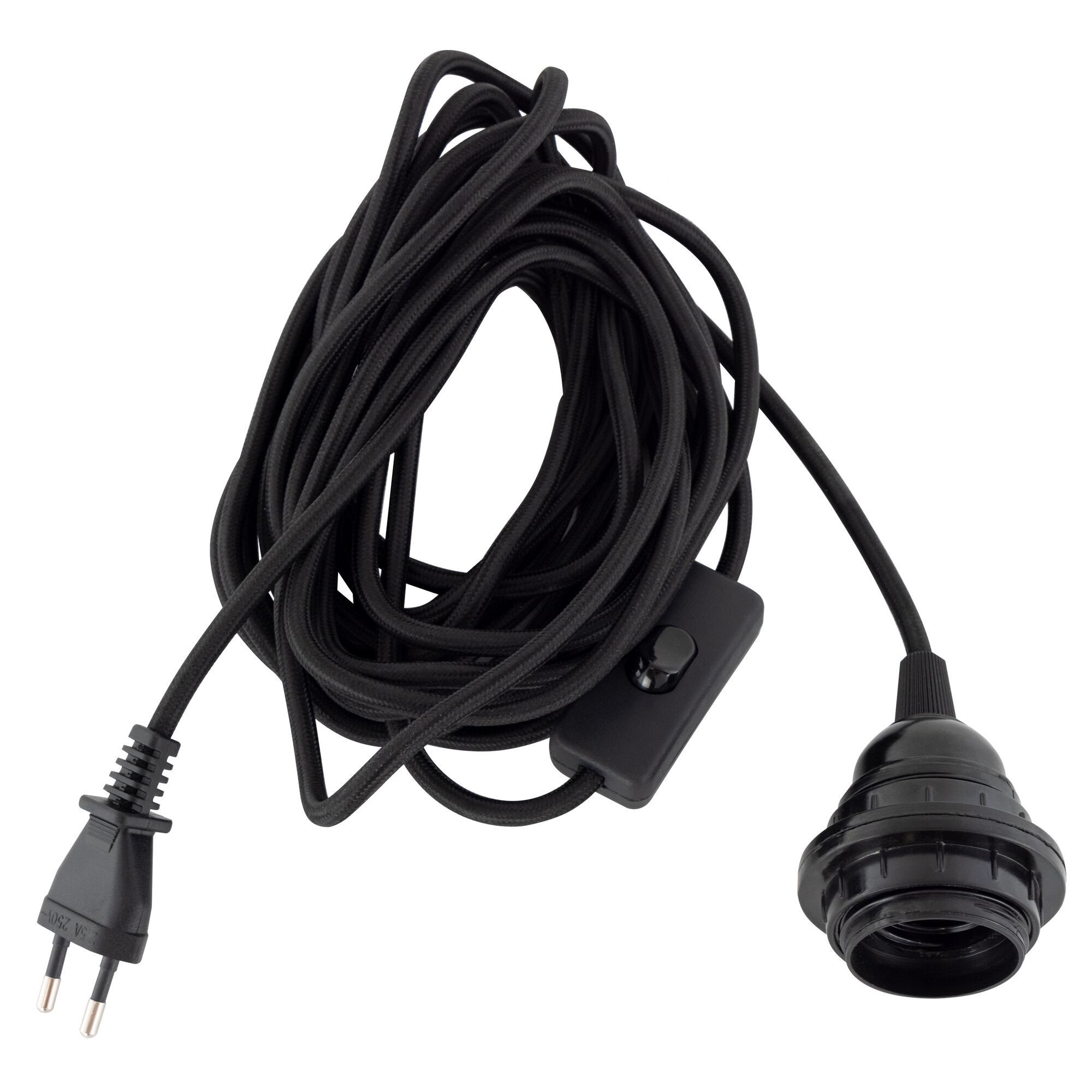Schwarzes Leuchtenpendel E27 mit Schalter und Stecker
