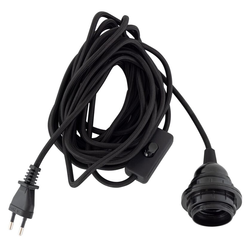 Schwarzes Leuchtenpendel E27 mit Schalter und Stecker