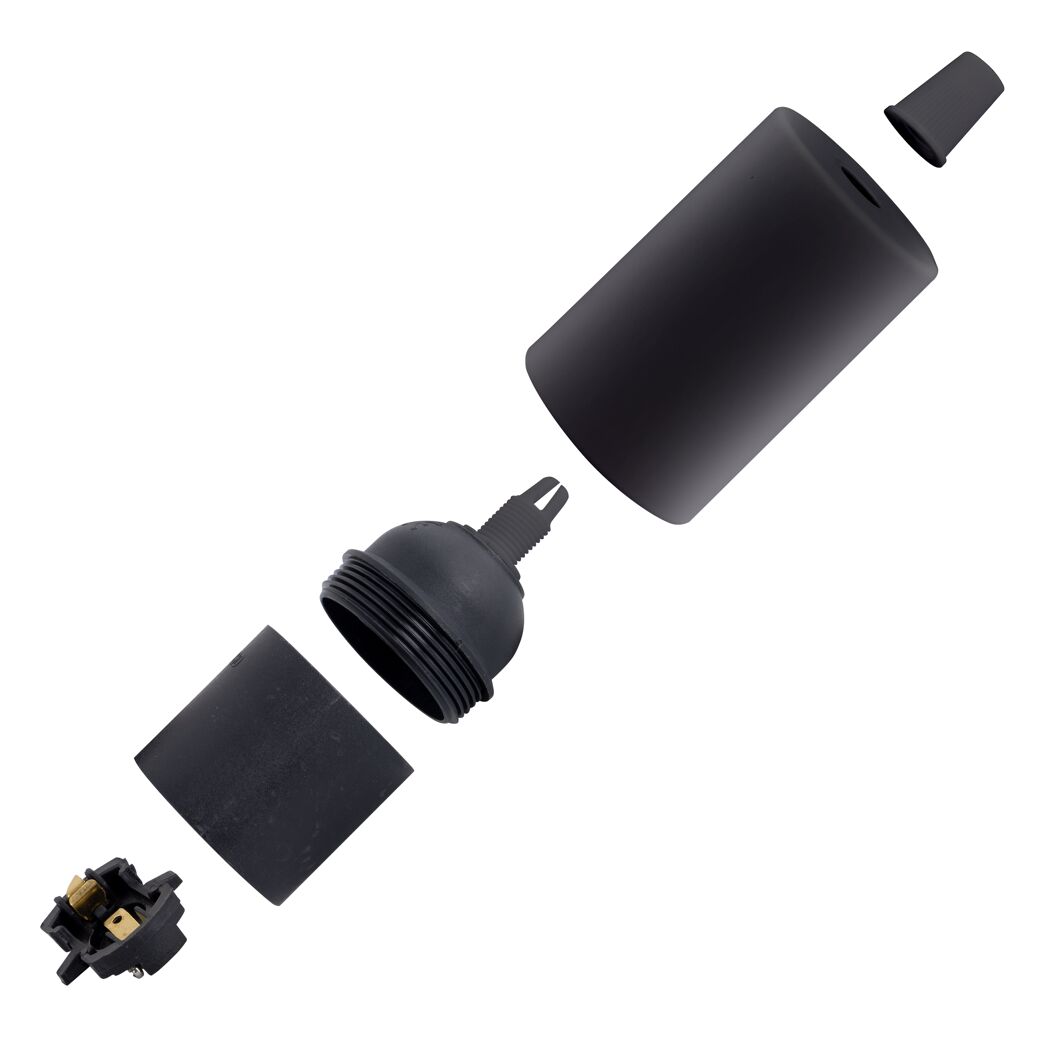 Zerlegte schwarze E27 Lampenfassung