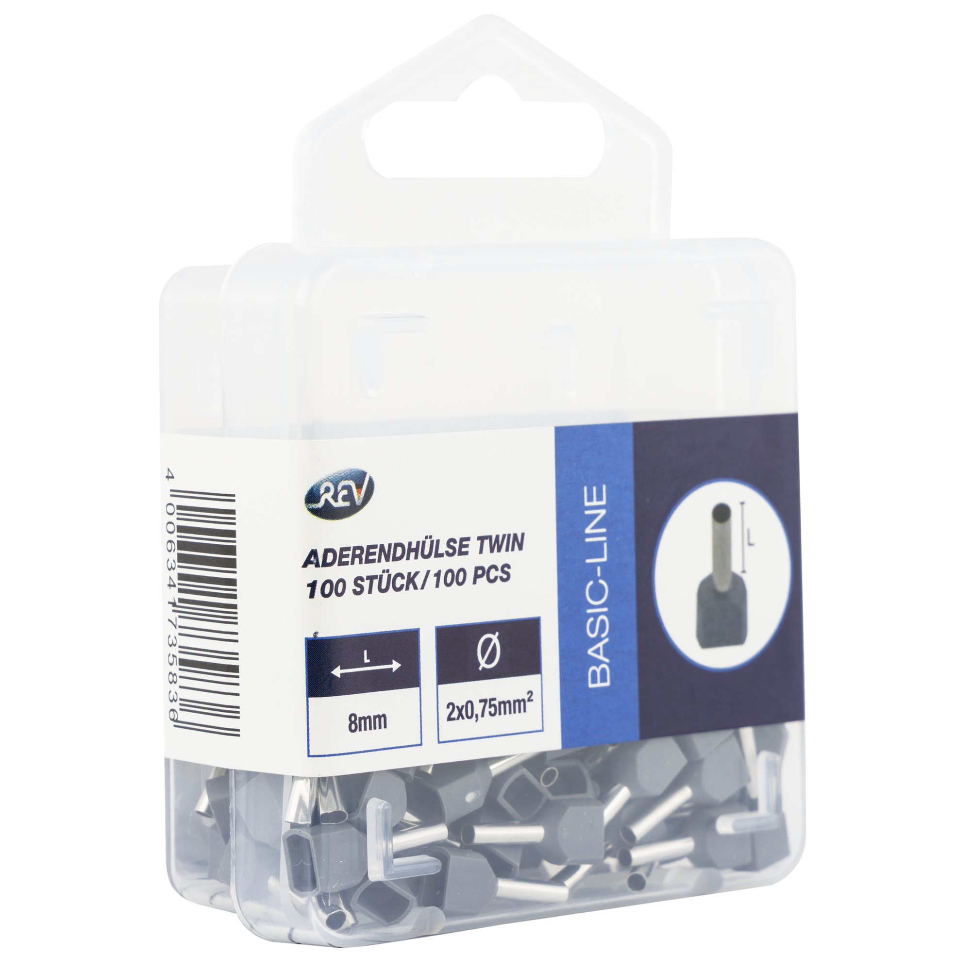 Aderendhülse Twin 0,75 mm² für 2 Adern grau, 100 Stück