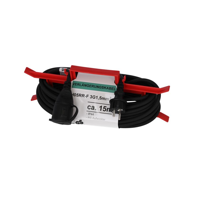 Verlängerungskabel IP44 15m mit rotem Aufwickler