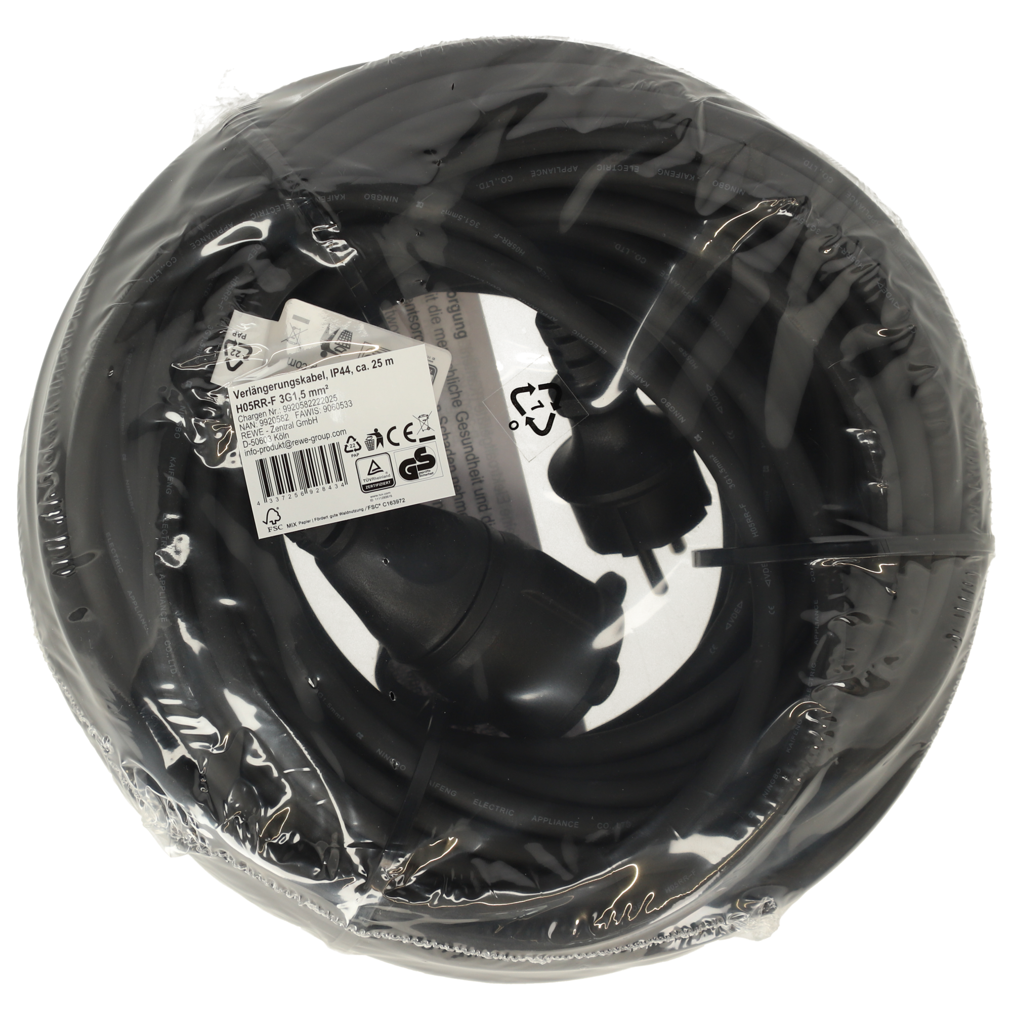 Verlängerungskabel 'H05RR-F 3G1,5' schwarz 25 m 1,5 mm²