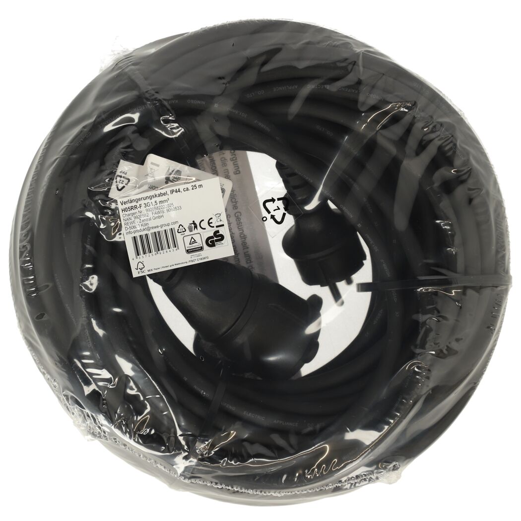Verlängerungskabel 'H05RR-F 3G1,5' schwarz 25 m 1,5 mm²