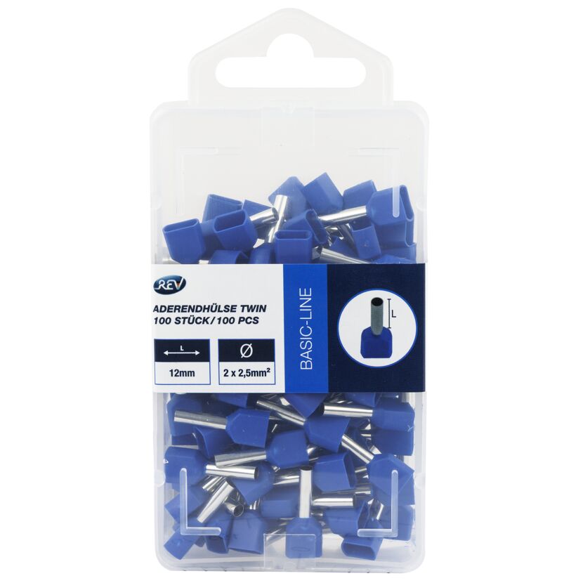 Aderendhülse Twin 2,5 mm² für 2 Adern blau, 100 Stück
