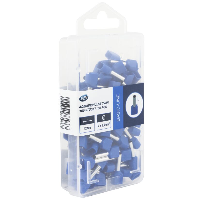 Aderendhülse Twin 2,5 mm² für 2 Adern blau, 100 Stück