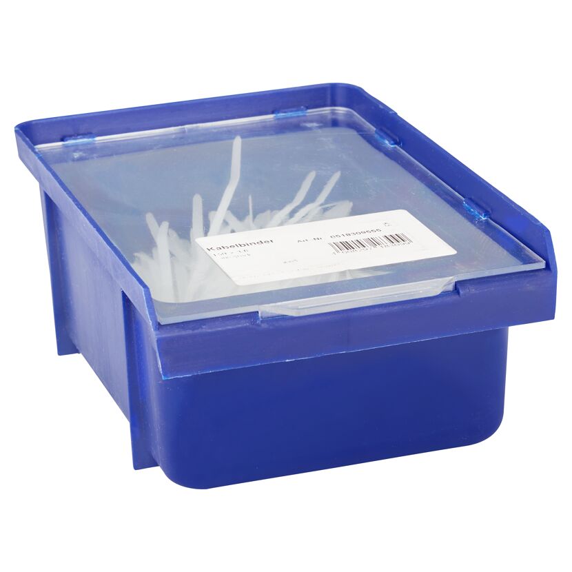 Weiße Kabelbinder in blauer Box
