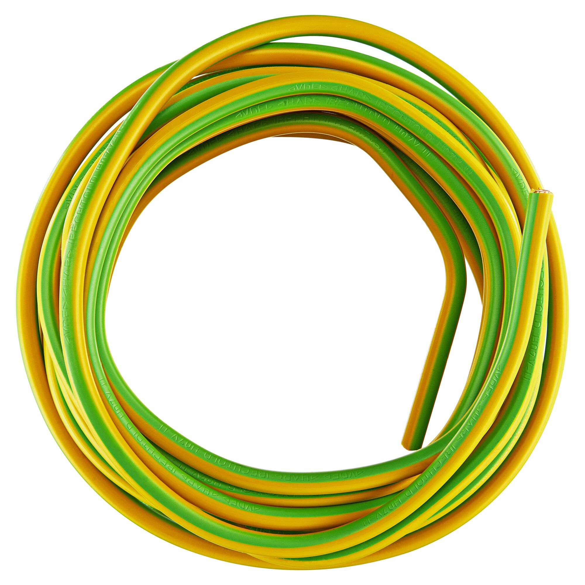 Grün-gelber Erdungsdraht, aufgerollt