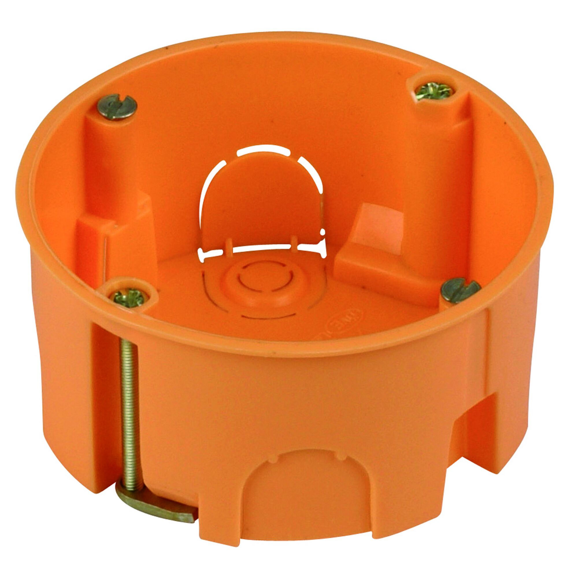Orange Hohlwanddose mit Schrauben
