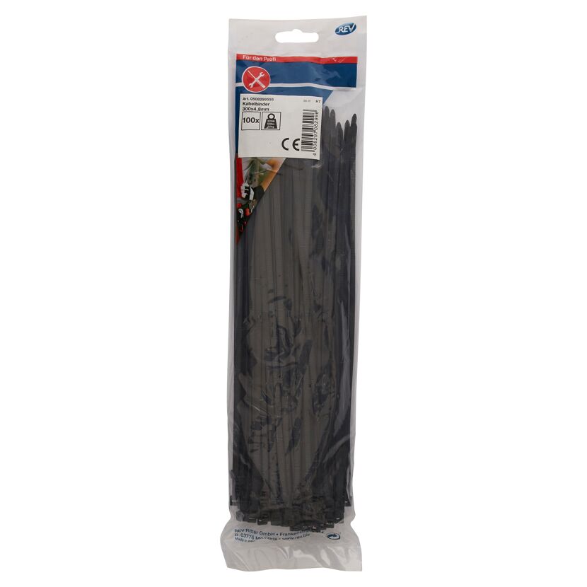 Kabelbinder 300 x 4,8mm schwarz 100 Stück