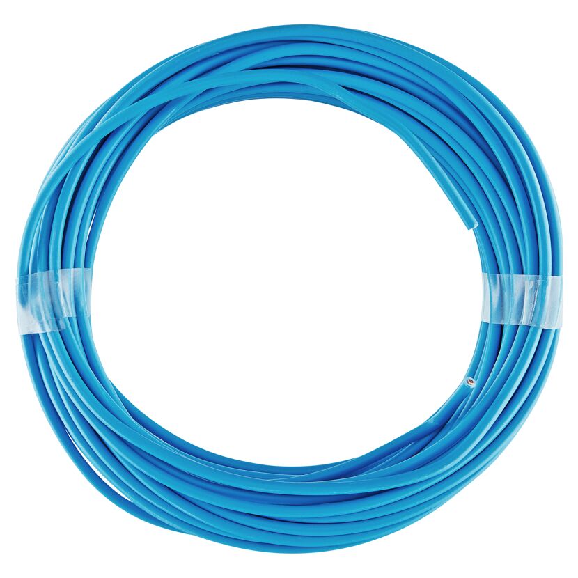 Blaue Aderleitung H07V-U 1,5qmm, aufgerollt.