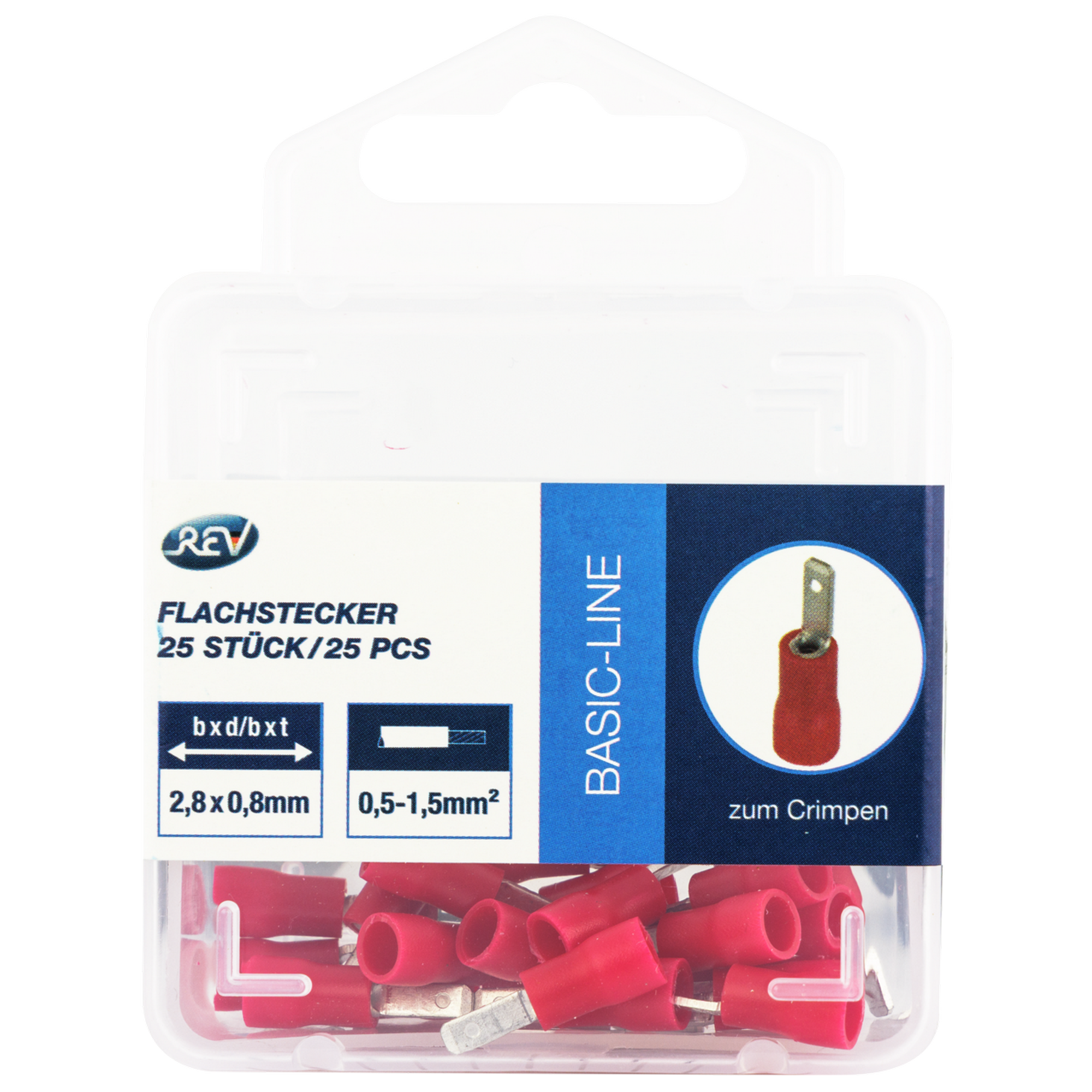 Flachstecker 2,8 x 0,8 mm rot, 25 Stück