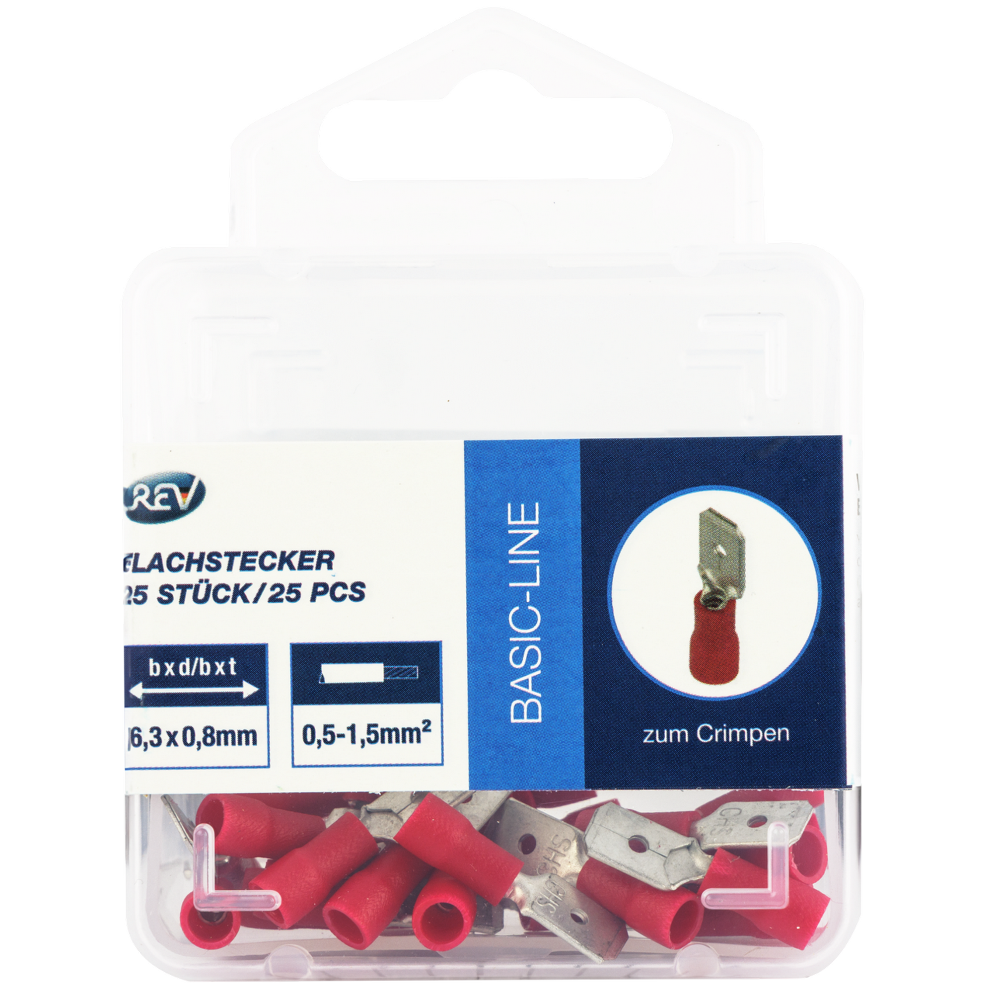 Flachstecker 6,3 x 0,8 mm rot, 25 Stück