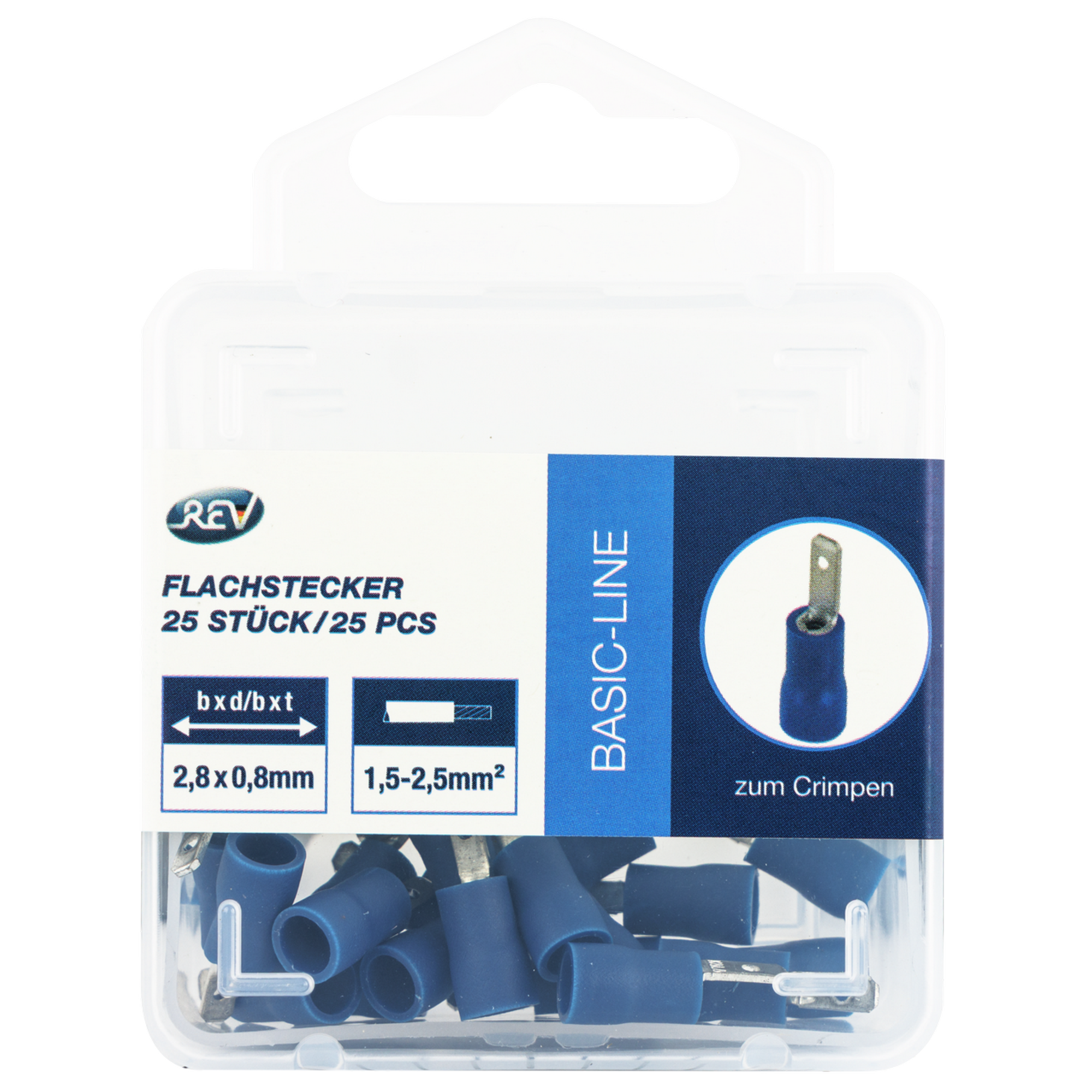 Flachstecker 2,8 x 0,8 mm blau, 25 Stück