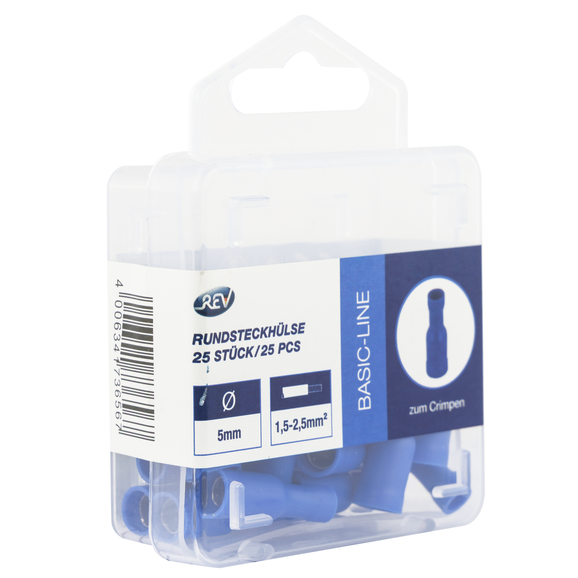 Rundsteckerhülse Ø 5 mm 1,5-2,5 mm² blau, 25 Stück