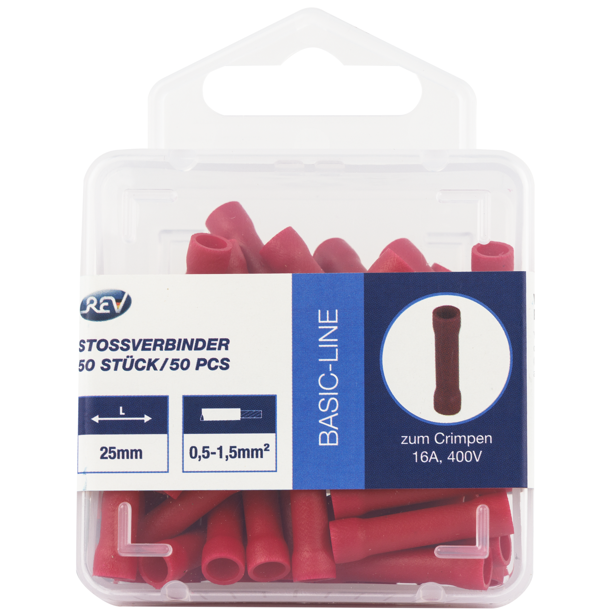 Stoßverbinder 0,5-1,5 25 mm² rot, 50 Stück
