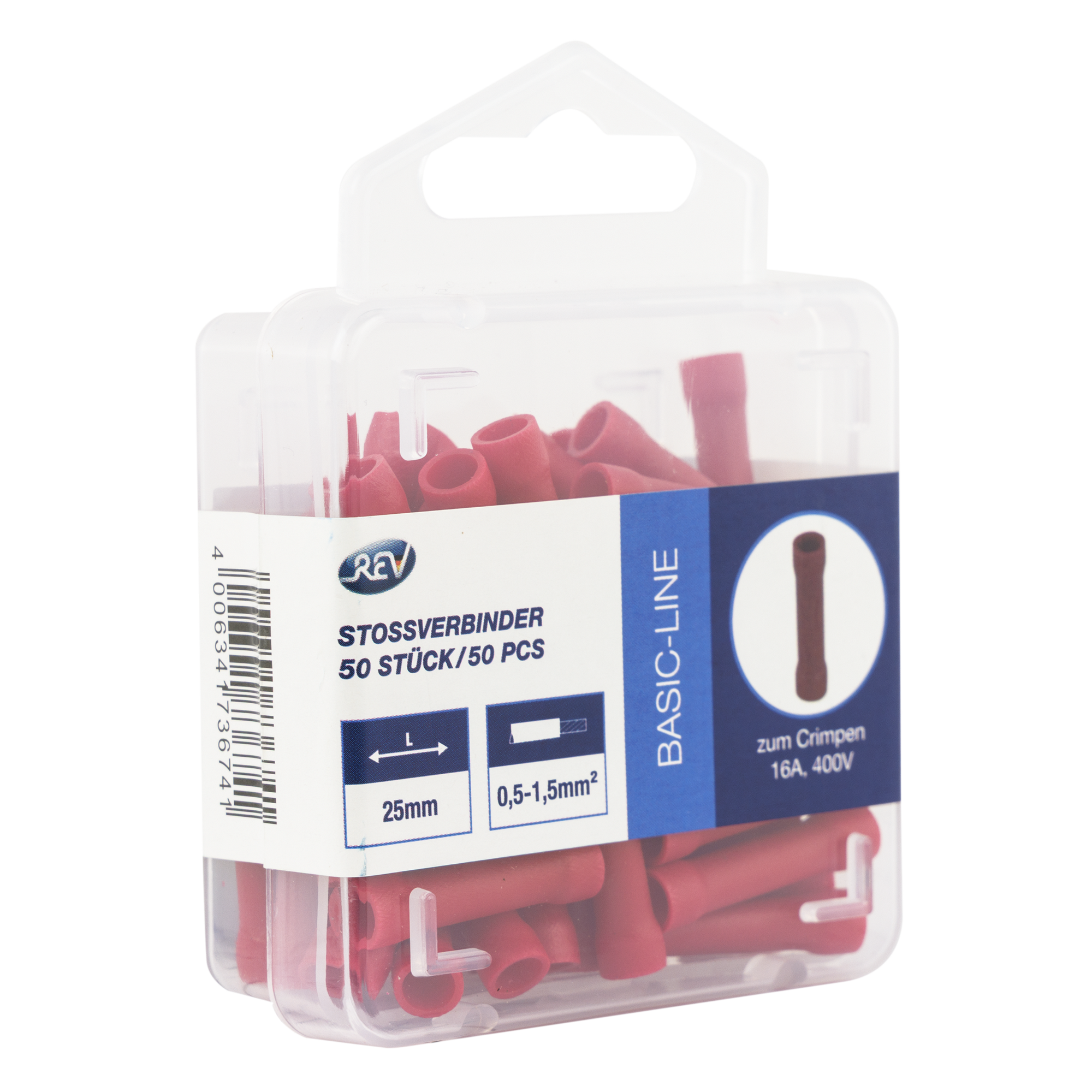 Stoßverbinder 0,5-1,5 25 mm² rot, 50 Stück