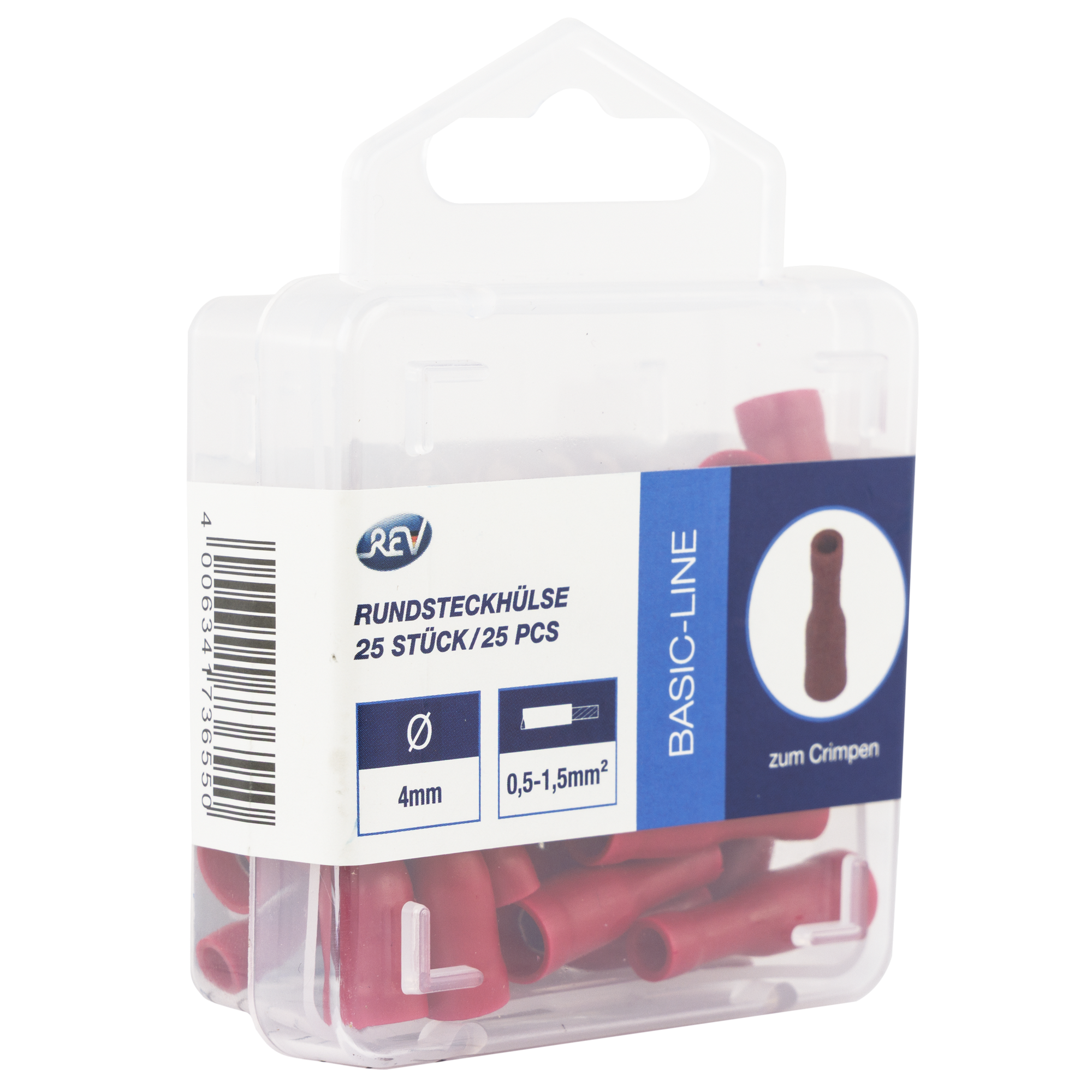 Rundsteckerhülse Ø 4 mm 0,5-1,5 mm² rot, 25 Stück