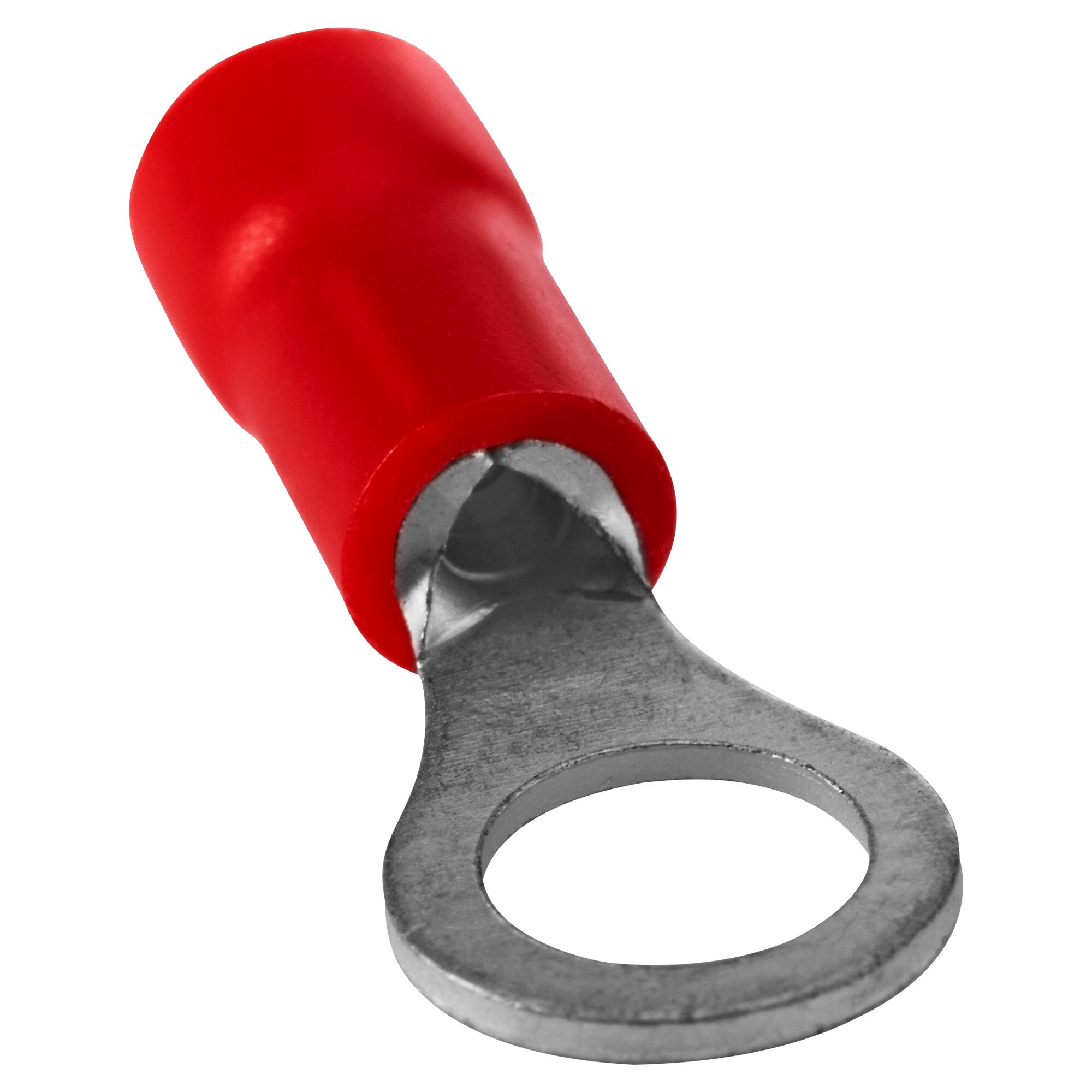 Roter Kabelschuh mit Öse