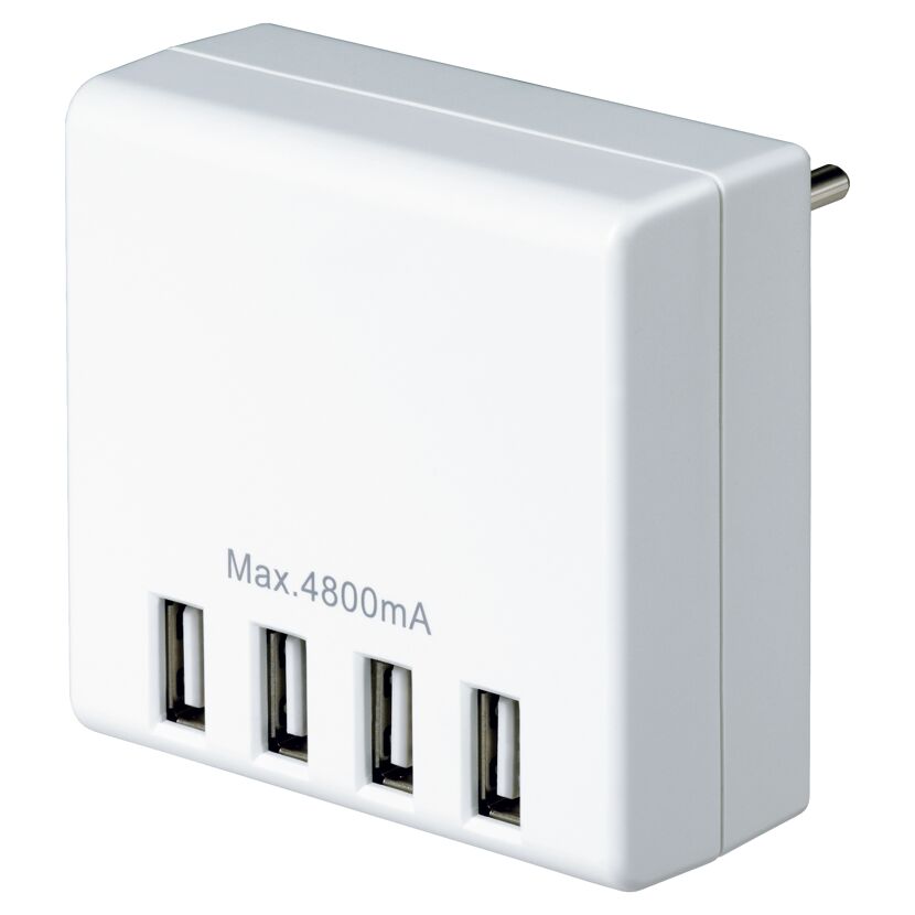 Weißer USB-Ladestecker mit vier Anschlüssen