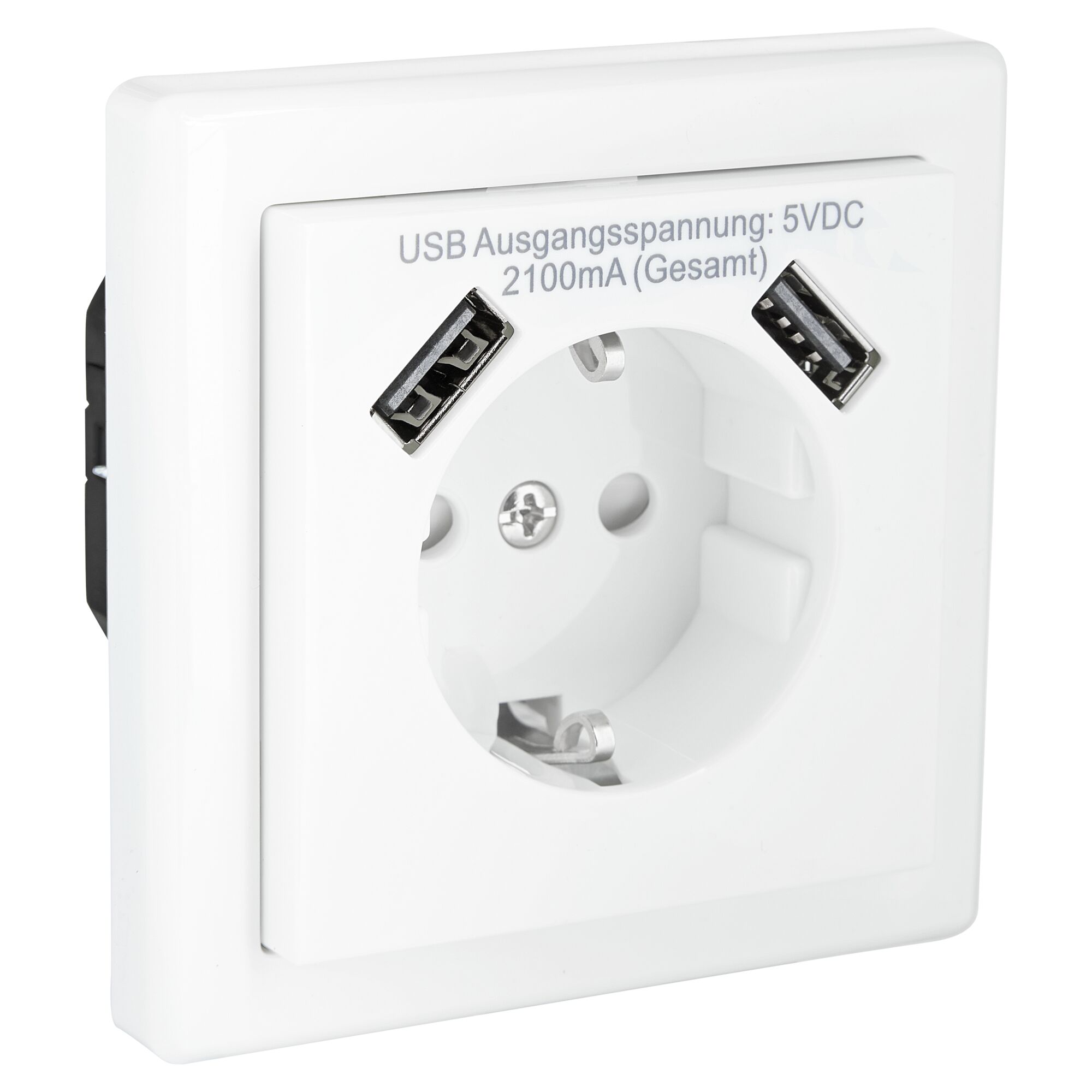 Weiße Steckdose mit zwei USB-Anschlüssen