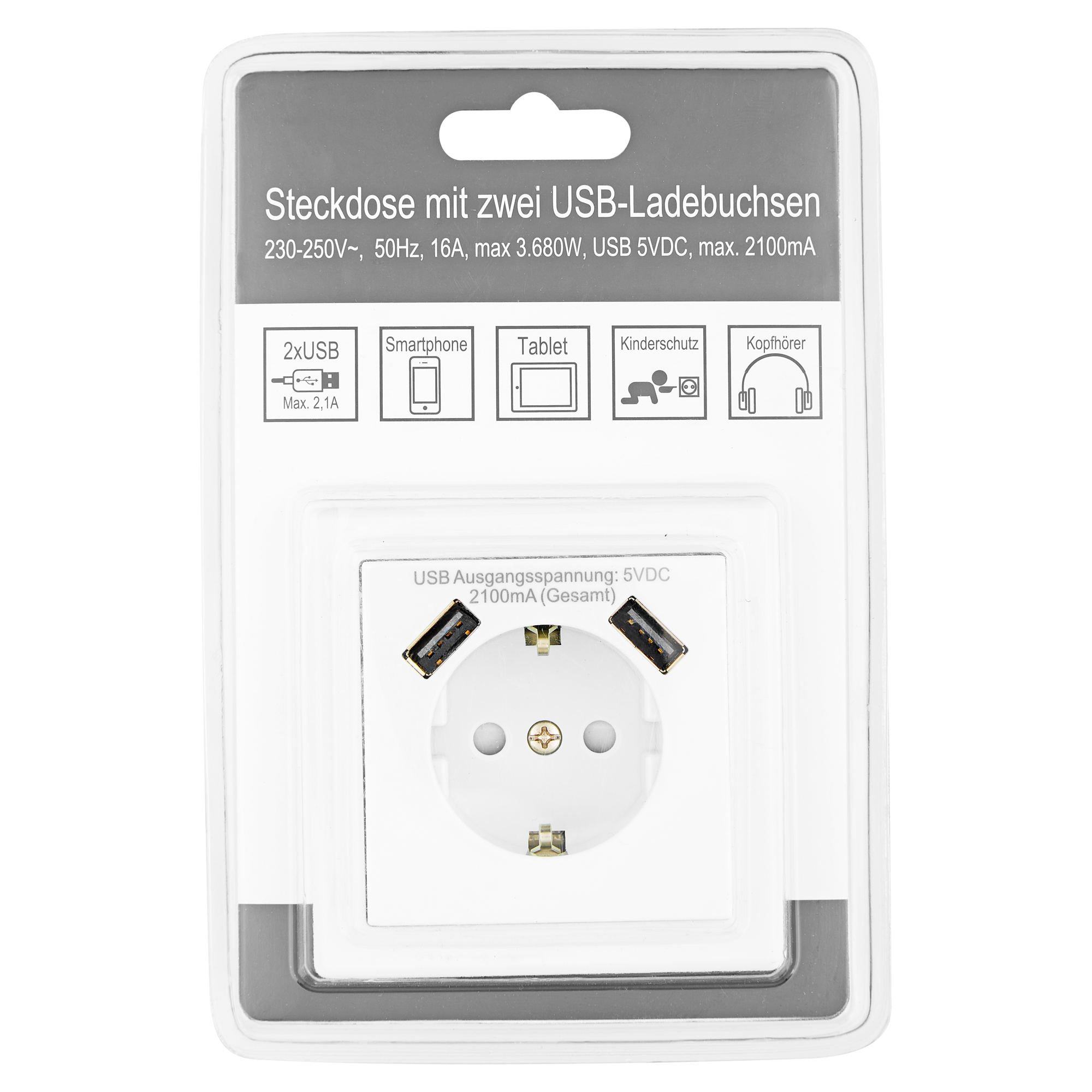 Steckdose 1-fach 2x USB weiß