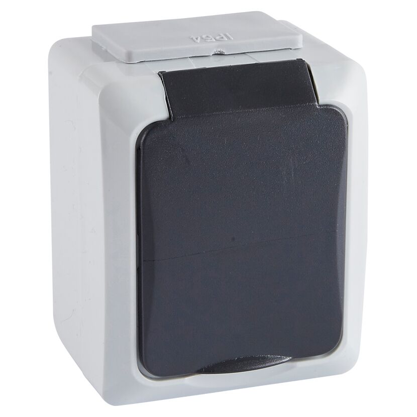 Außensteckdose 1-fach Mini IP54 grau/schwarz