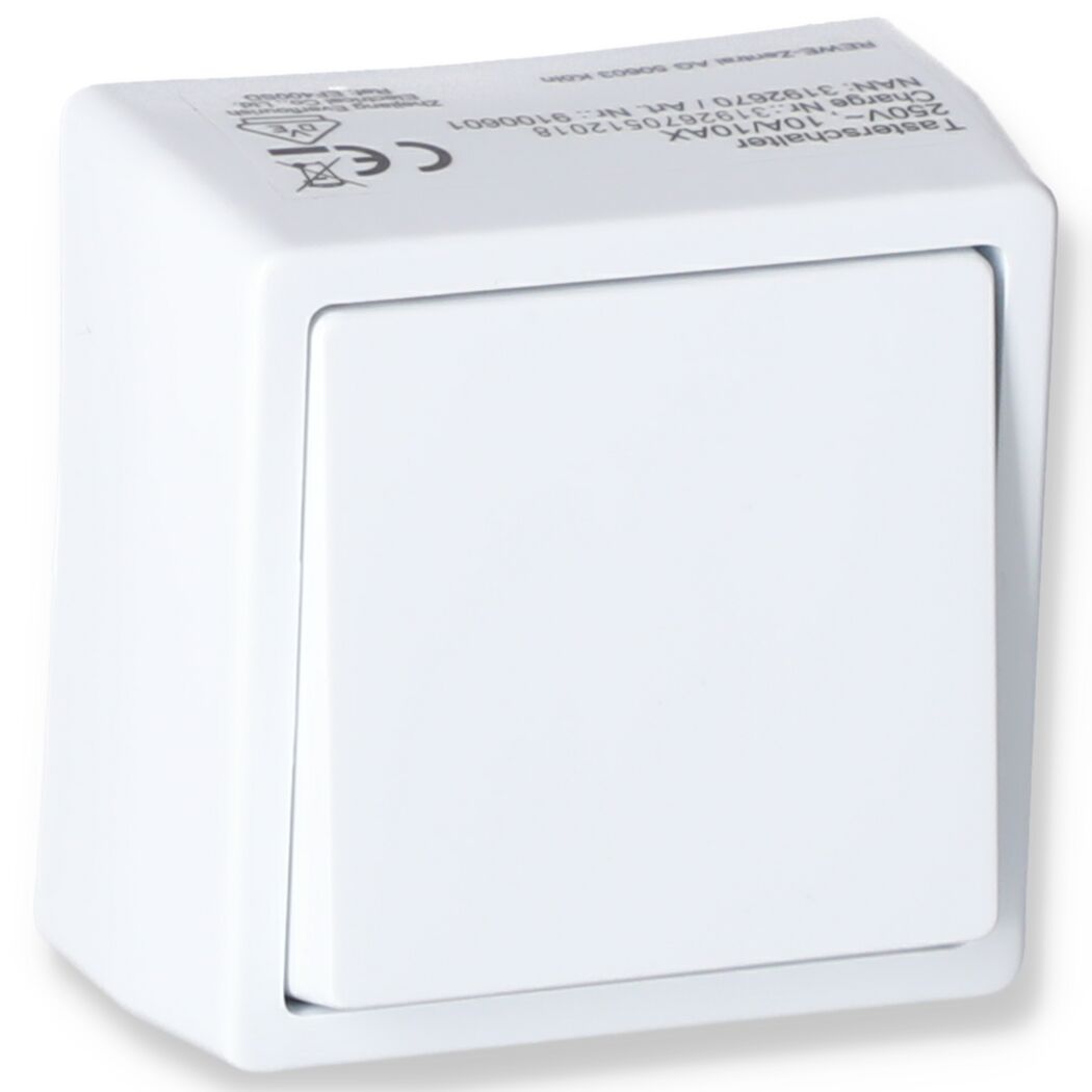 Aufputz-Tasterschalter weiß 6 x 6 x 3,7 cm