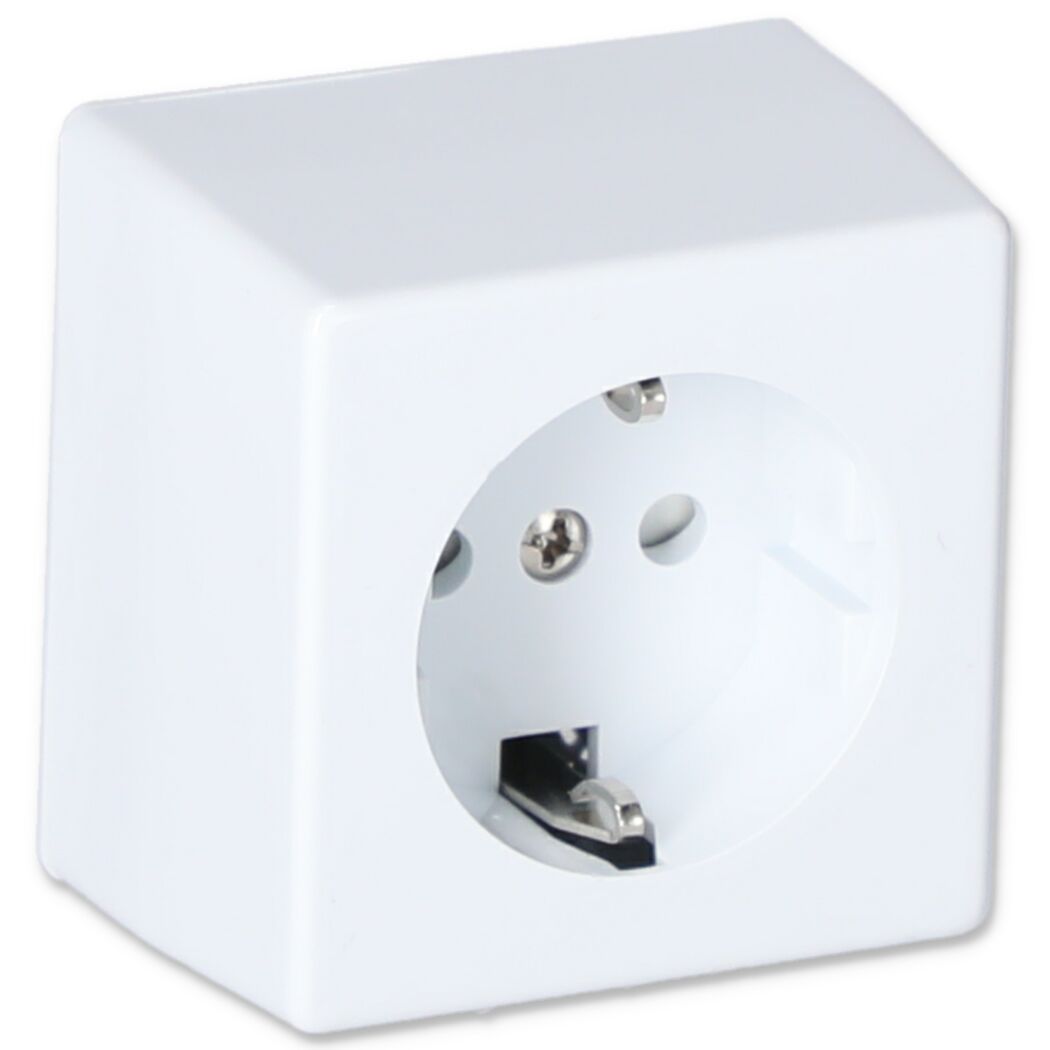 Aufputz-Steckdose mit Kinderschutz weiß 6 x 6 x 4 cm