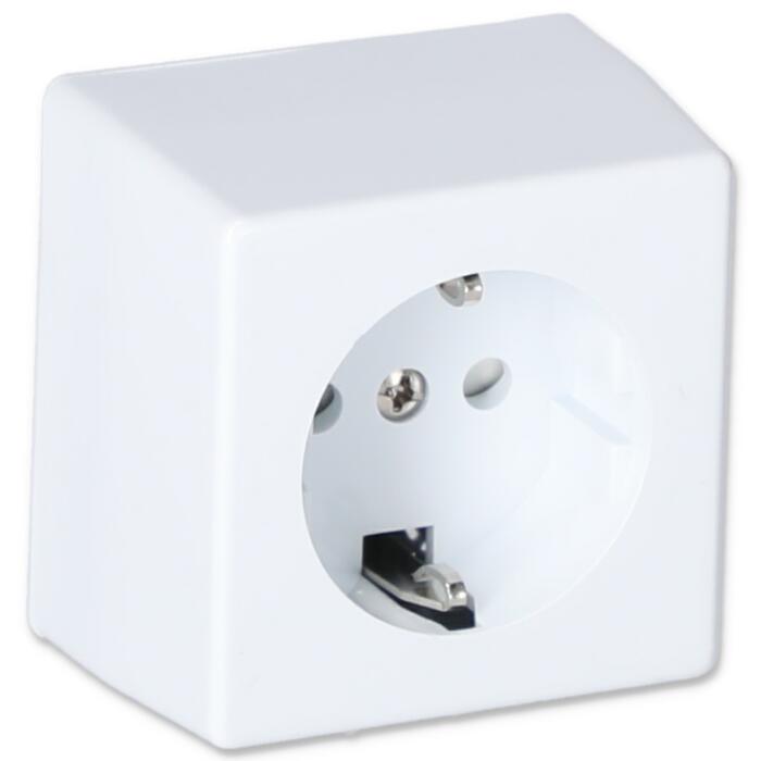Aufputz-Steckdose mit Kinderschutz weiß 6 x 6 x 4 cm