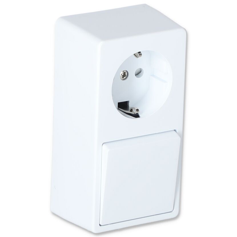 Aufputz-Kombi Steckdose/Schalter 11,5 x 6 x 4,5 cm weiß