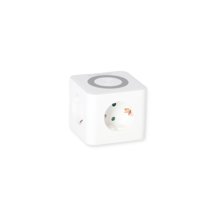 Weißer Steckdosenwürfel mit USB-Wireless-Charger