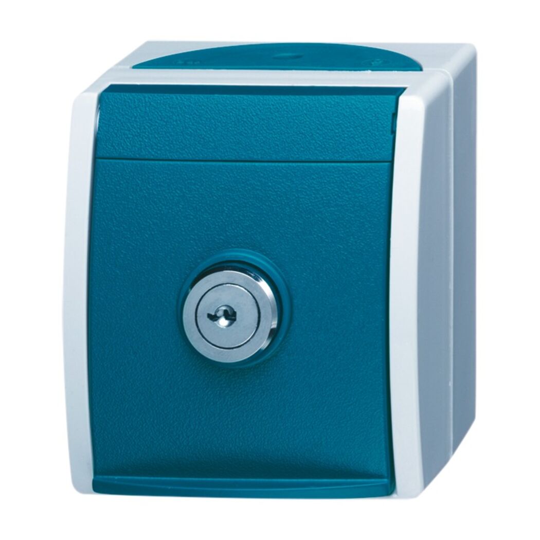 Blaue AP-Steckdose mit Schlüssel