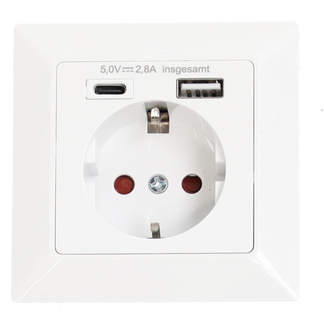 Unterputz-Steckdose mit 2 USB-Ports weiß 8 x 8 cm