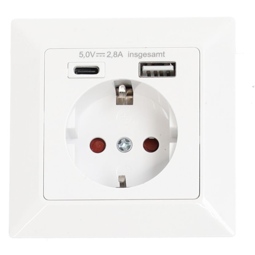 Unterputz-Steckdose mit 2 USB-Ports weiß 8 x 8 cm