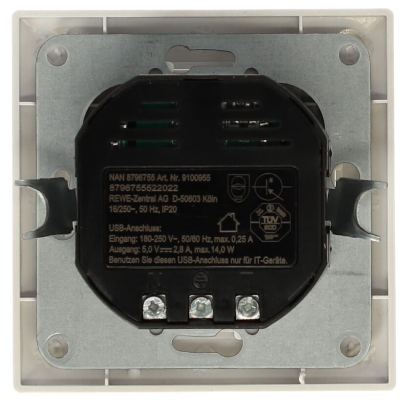 Unterputz-Steckdose mit 2 USB-Ports weiß 8 x 8 cm