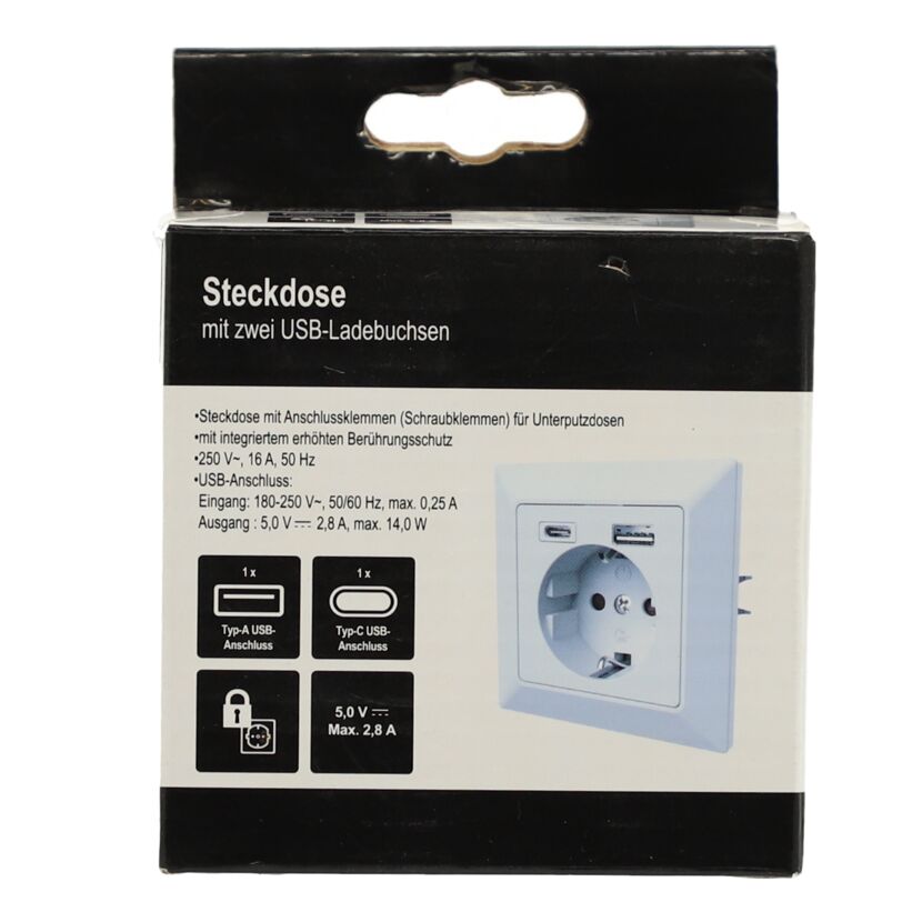 Unterputz-Steckdose mit 2 USB-Ports weiß 8 x 8 cm
