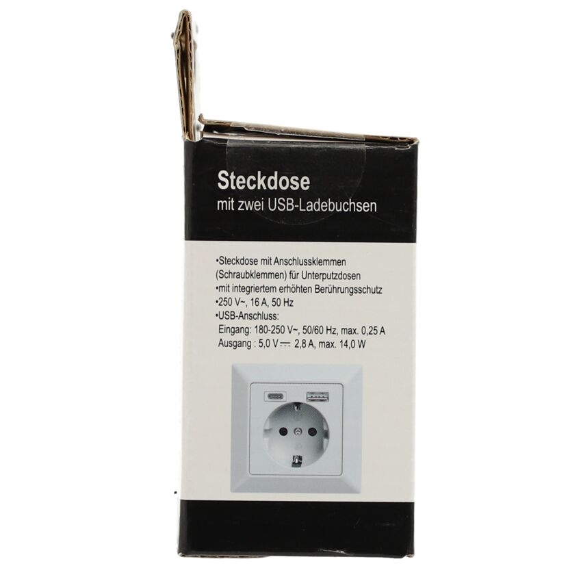 Unterputz-Steckdose mit 2 USB-Ports weiß 8 x 8 cm