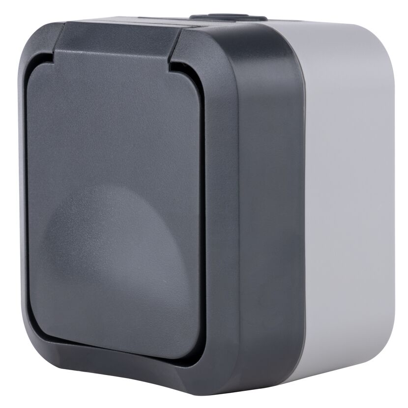 Graue AP-Steckdose IP55 Aqua Storm