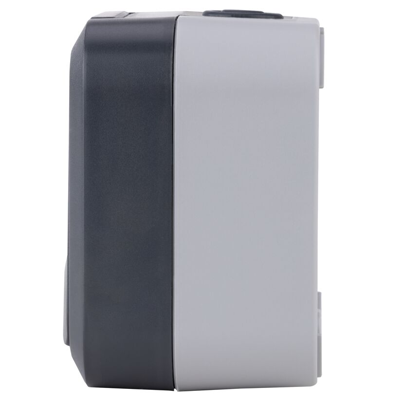 Graue AP-Steckdose IP55 Aqua Storm in Seitenansicht
