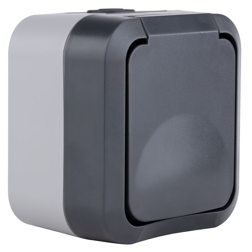 Graue AP-Steckdose IP55 Aqua Storm