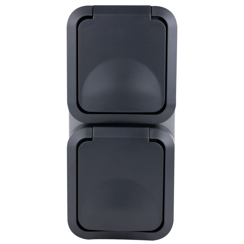 Graue Doppel-Steckdose AP Aqua Storm IP55