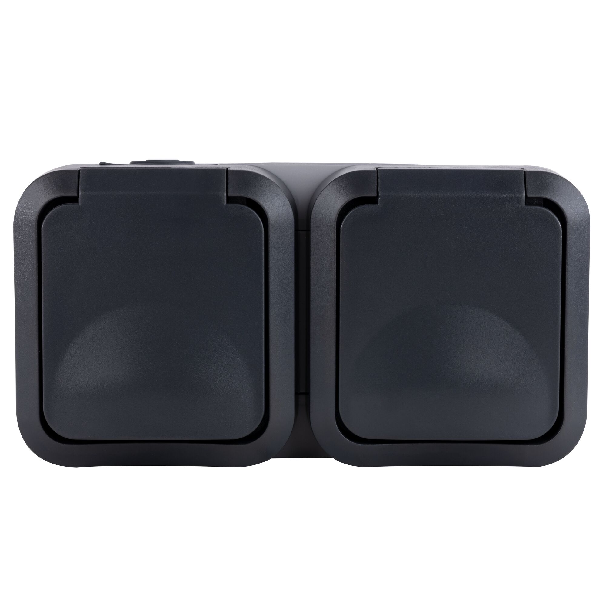 Schwarze AP-Steckdose waagerecht, IP55