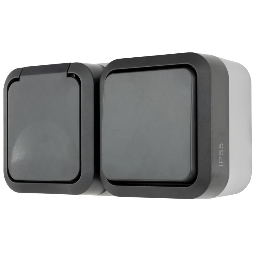 Grauer AP Kombi waager IP55 Aqua Schalter