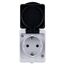Graue AP-Steckdose IP54 Aqua Mini mit schwarzer Schutzklappe