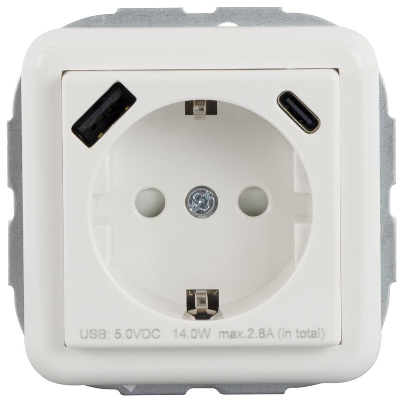 Steckdose 'Design Line' weiß,  USB-A/USB-C