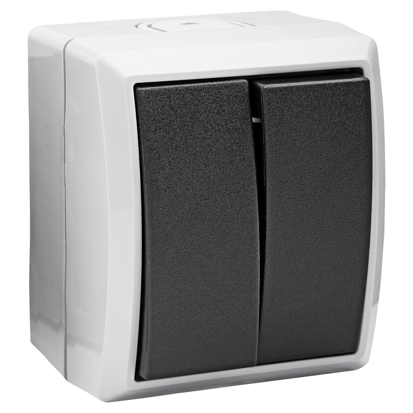Grauer Serienschalter Aqua Form IP44, 2-fach