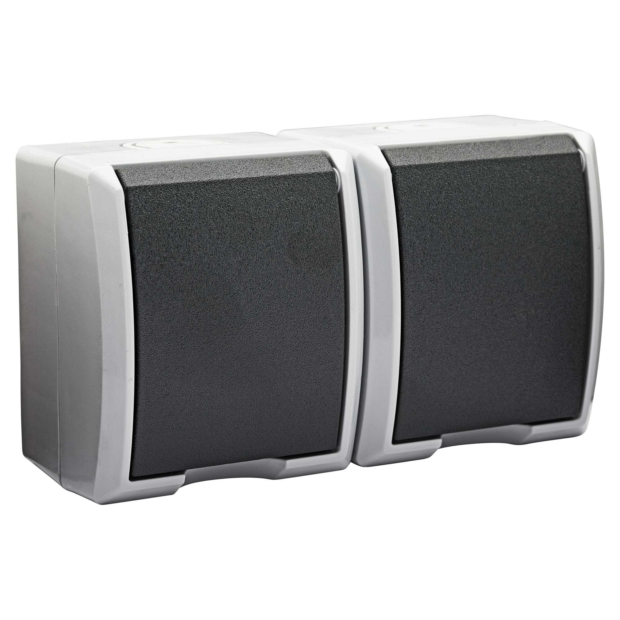 Doppelsteckdose mit Klappdeckeln, grau