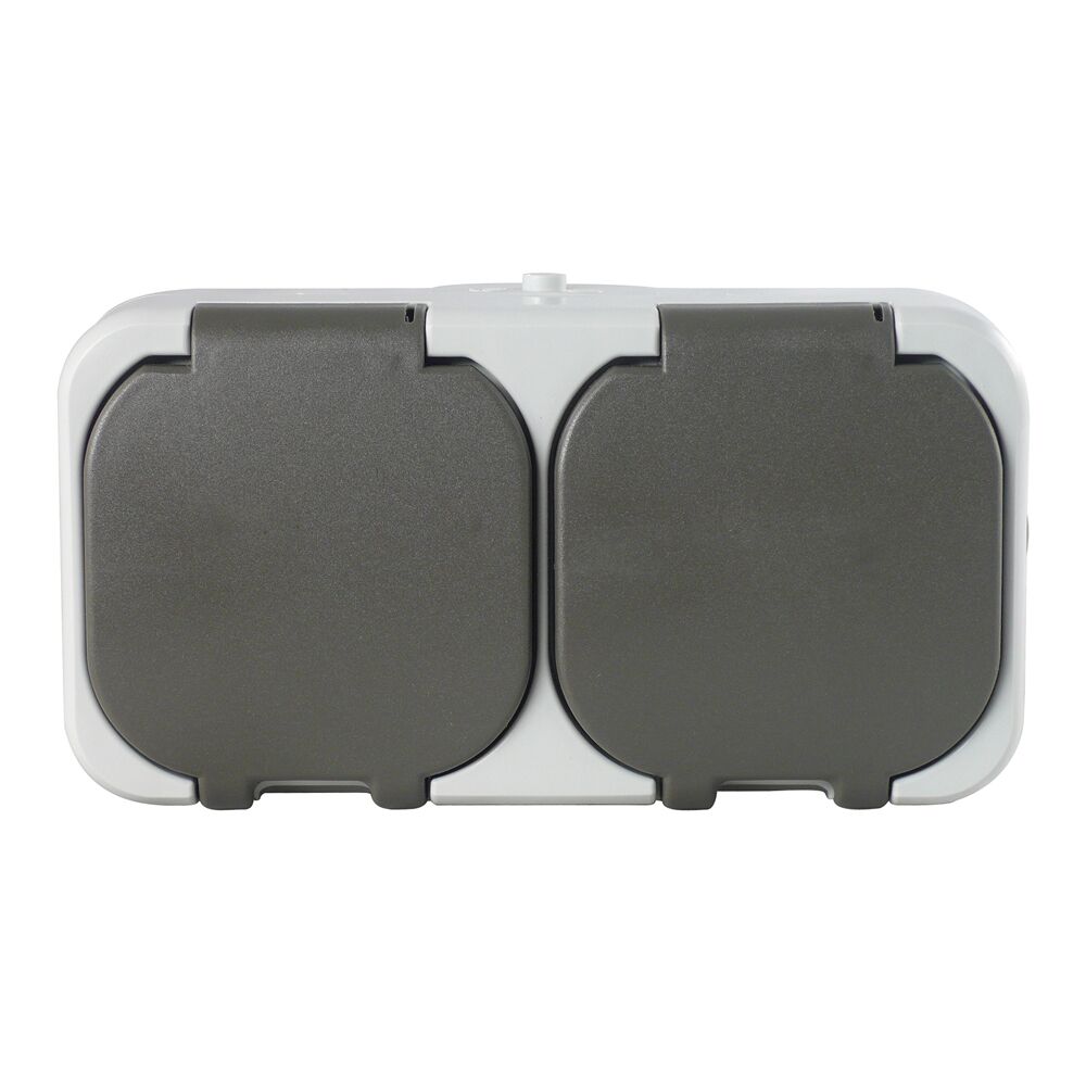 Graue AP-Steckdose 2-fach waagerecht IP44 AquaT