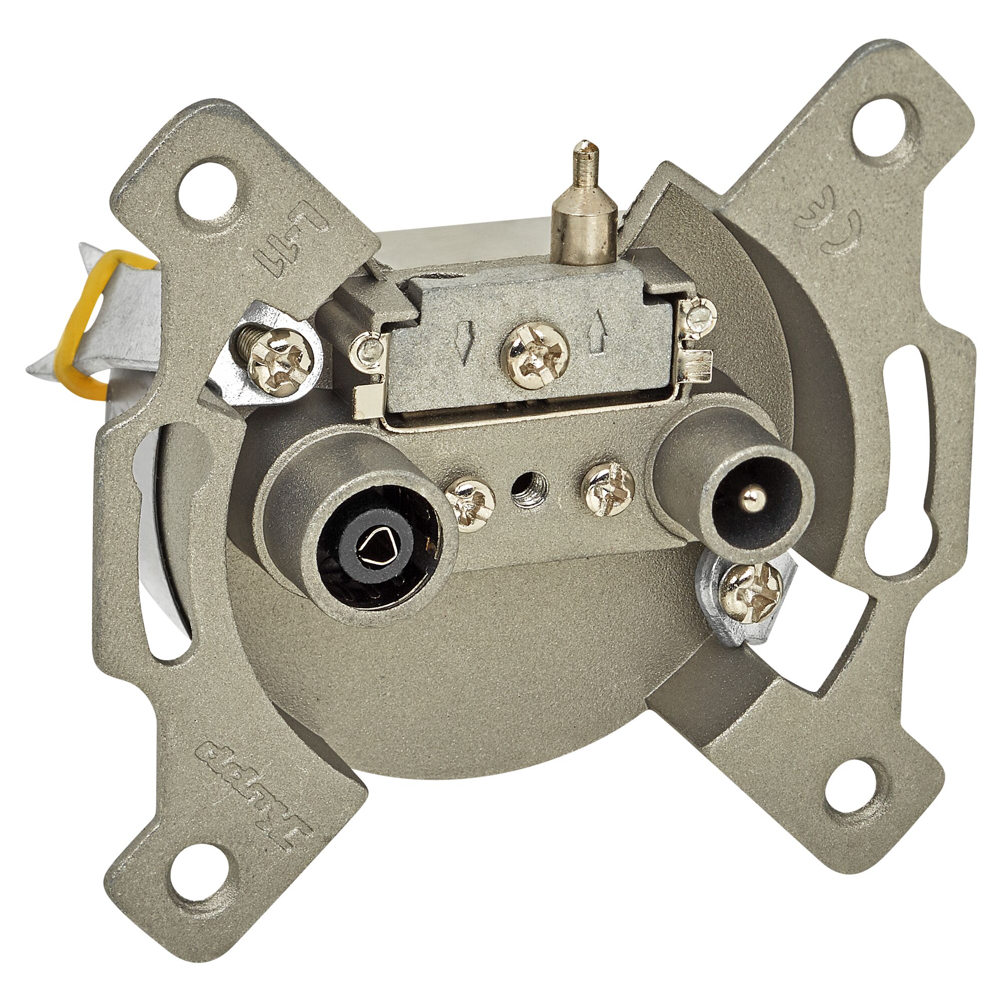 Rückseite einer silbernen Antennensteckdose