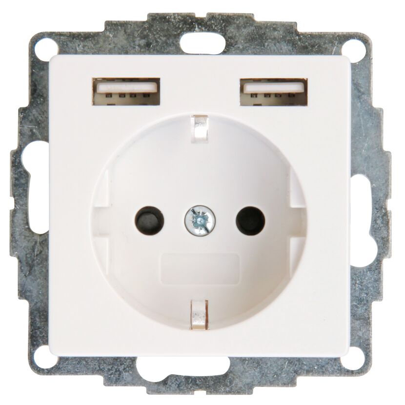 Weiße USB-Steckdose mit zwei USB-Anschlüssen
